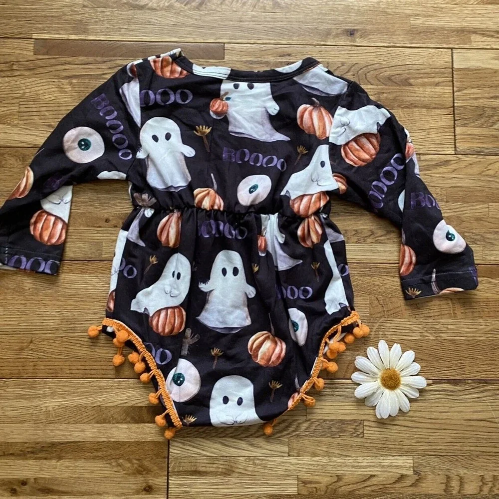Halloween Ghost And Pumpkin‎ Romper With Pom Poms Size 90